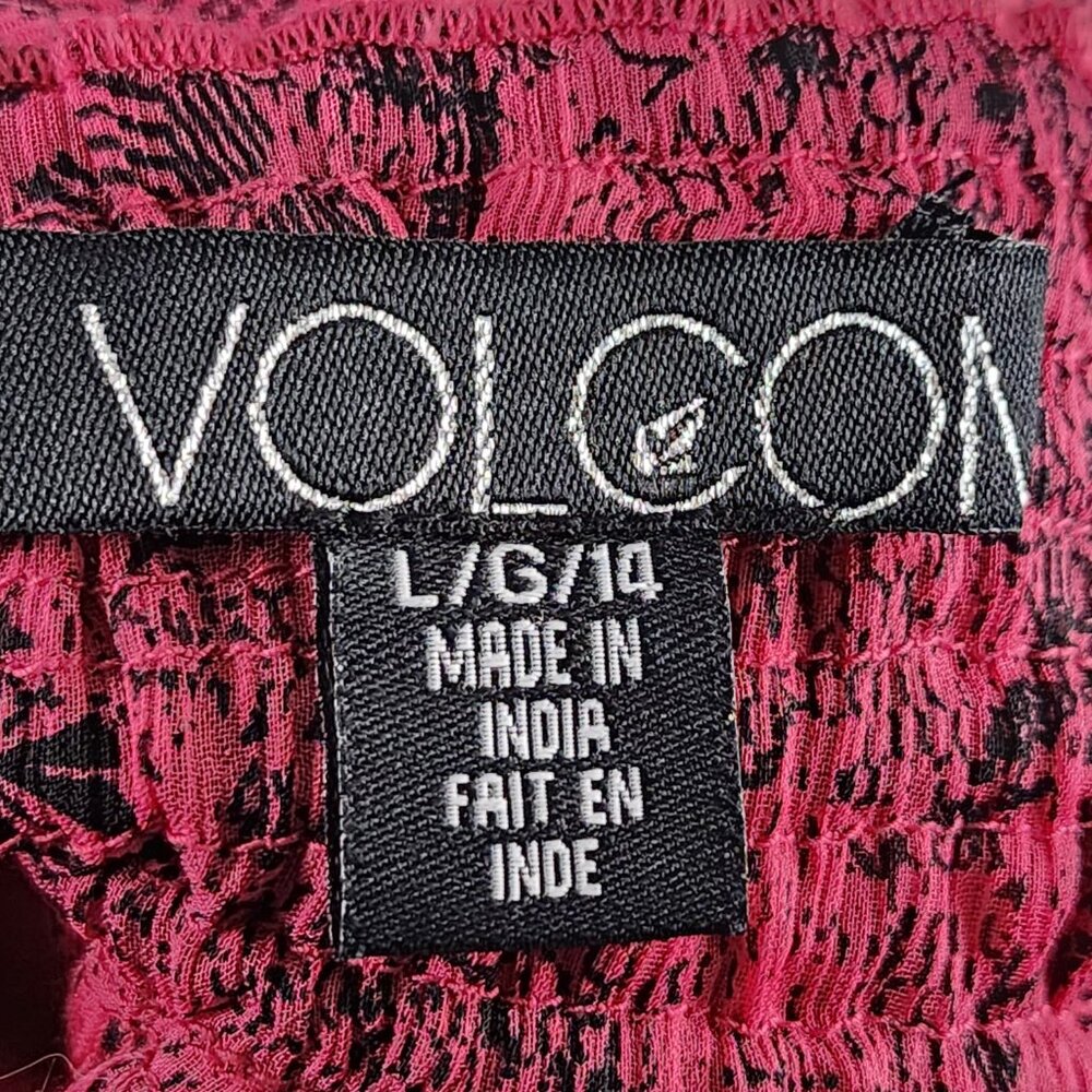 Volcom Hot Pink Lace Print Strappy Babydoll Flowy Y2K Mini Dress - Picture 7 of 8